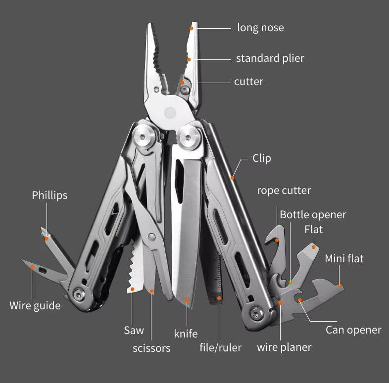 Wielofunkcyjny Multitool Survivalowy z 16 Narzędziami – Stal Nierdzewna
