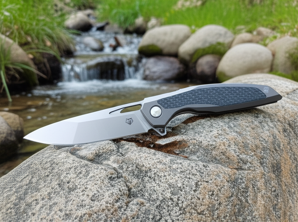 Nóż składany z ostrzem D2 i rękojeścią 420 z wkładką z włókna węglowego