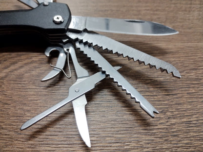 Wielofunkcyjny scyzoryk turystyczny multitool EDC 11w1 stal nierdzewna czarny