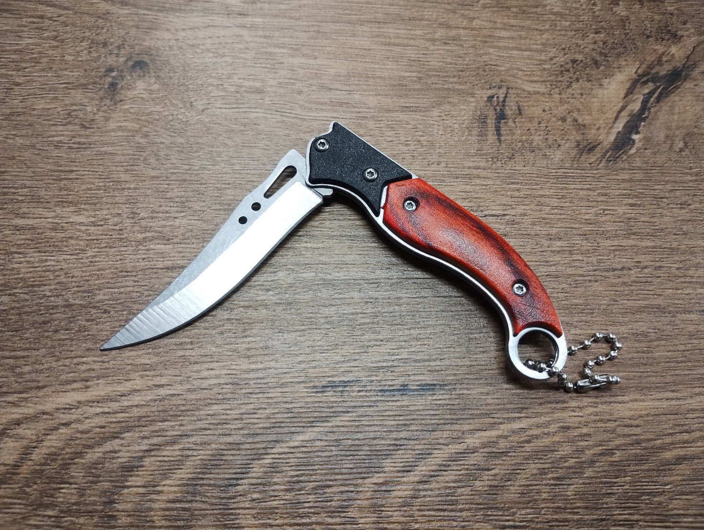 Składany nóż EDC z drewnianą okładziną – 15,5 cm