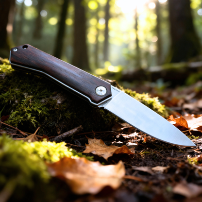 Nóż składany kieszonkowy ze stali nierdzewnej z rękojeścią z drewna sandałowego