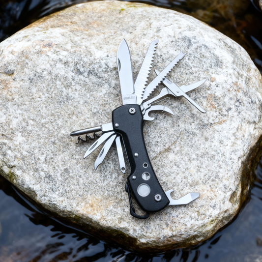 Wielofunkcyjny scyzoryk turystyczny multitool EDC 11w1 stal nierdzewna czarny